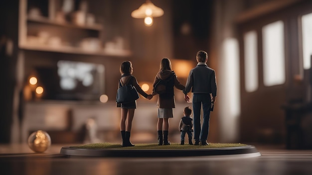 Família, pais e filhos passeando Figuras de brinquedo Família feliz