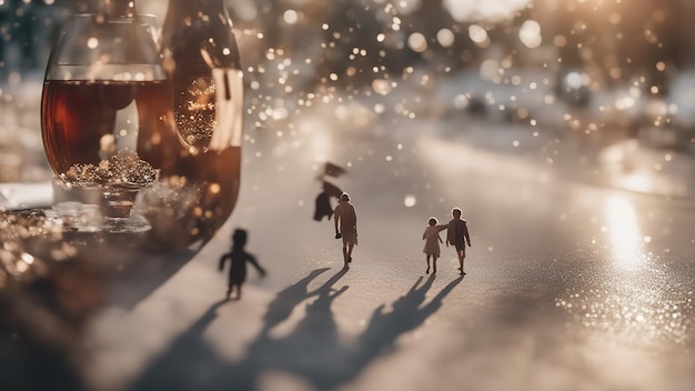 Família, pais e filhos passeando Figuras de brinquedo Família feliz