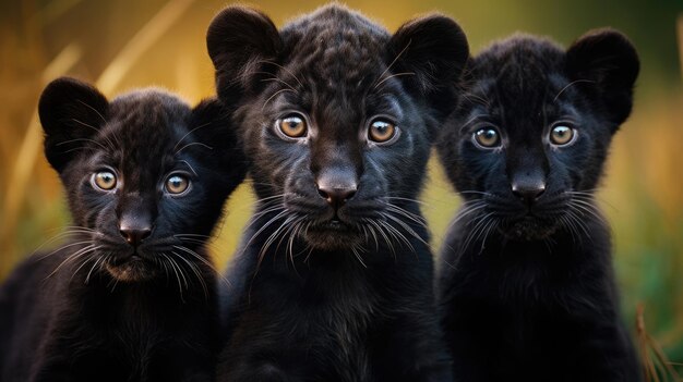 Foto familia de panteras negras en estado salvaje.