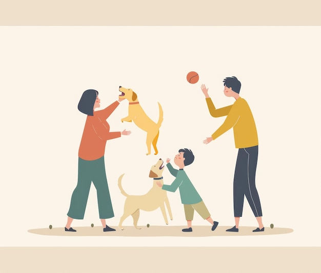 una familia con un perro y un perro con un sombrero