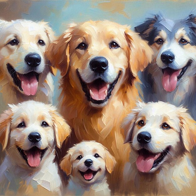 Foto familia de perros felices