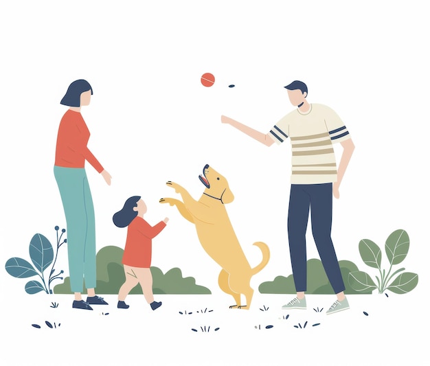 una familia con un perros y un hombre con un perro y un perro