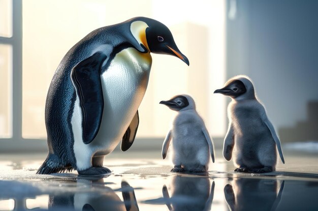 Familia de pingüinos generada por IA