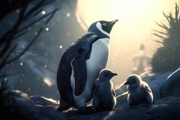 Familia de pingüinos generada por IA