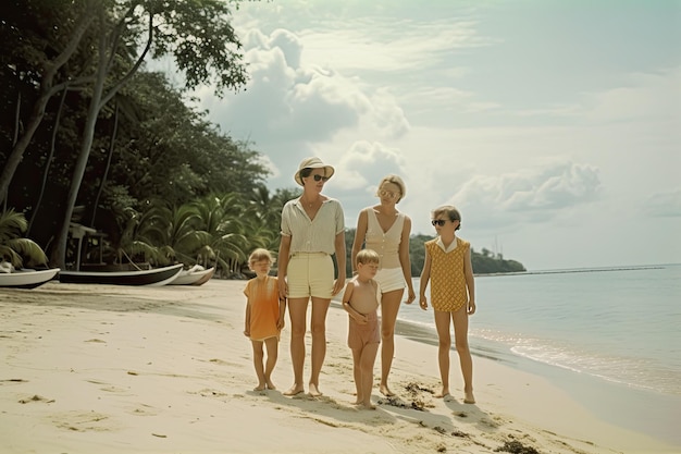 una familia en una playa en cuba