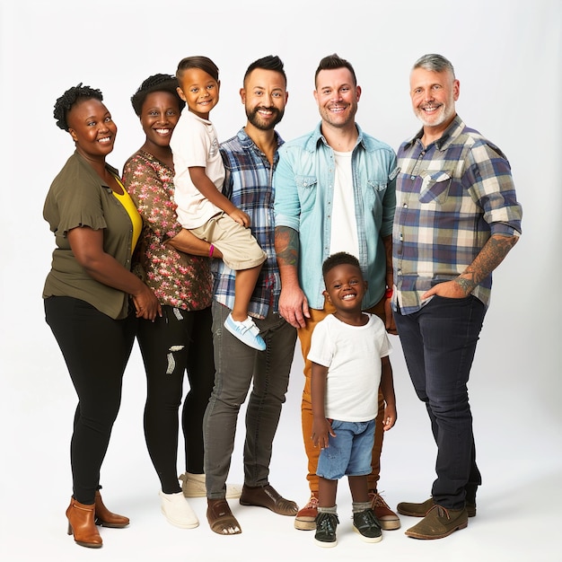 Foto una familia posa para una foto con un hombre y un niño