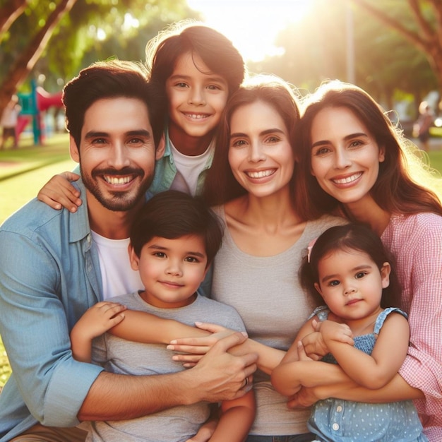 Foto una familia posa para una foto con sus hijos