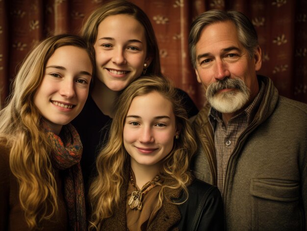 Foto una familia posa para un retrato frente a una cortina