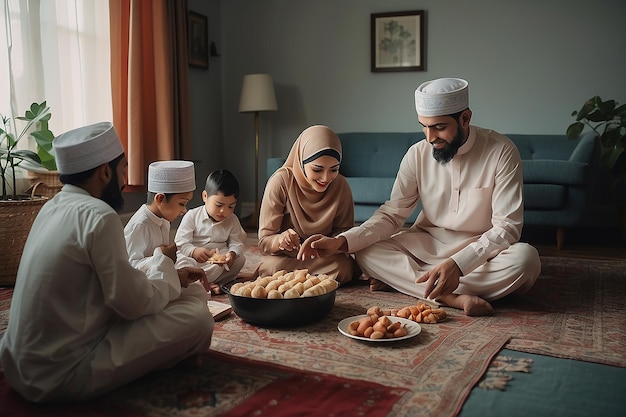 Família preparando o Eid al-Fitr juntos em casa