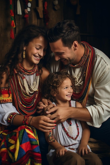 Foto una familia en rumania intercambiando mrior