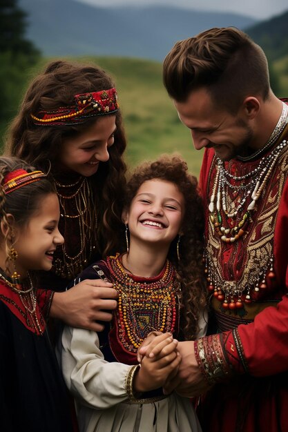 Foto una familia en rumania intercambiando mrior