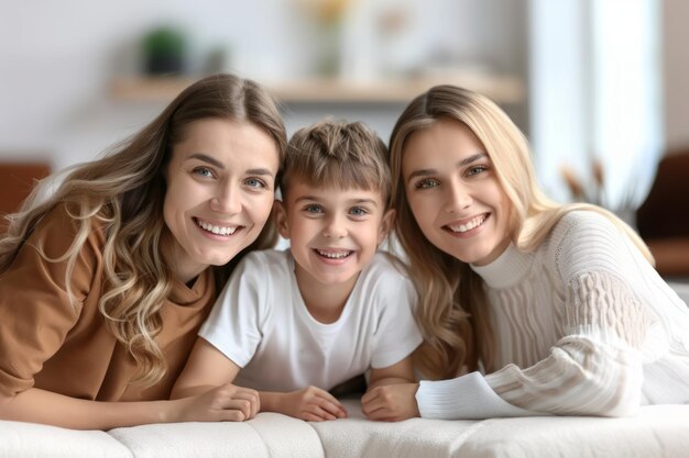 Família russa feliz a divertir-se em casa.