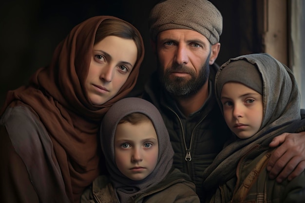 Una familia siria posando frente a una cámara