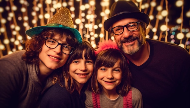 Una familia sonriente abraza la alegría navideña y la unión generada por la IA