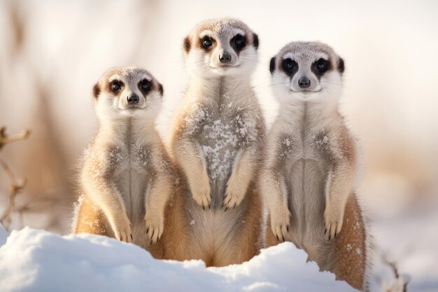Familia de suricatas árticas en la nieve