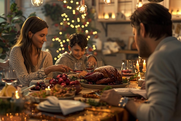 Família tendo um jantar festivo juntos