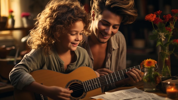 família tocando violão juntos