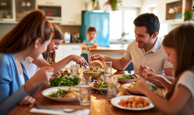 Foto la familia se une con una comida saludable