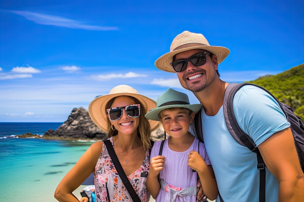 Foto familia en vacaciones en la playa