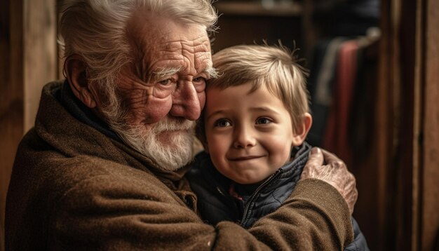 Familia de varias generaciones abraza el amor y la unión en un retrato al aire libre generado por IA