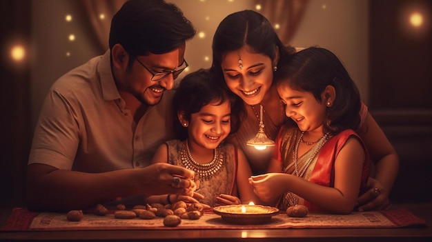 Una familia con una vela en las manos