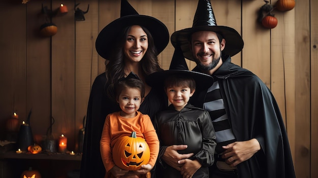 Familia vestida para la fiesta de Halloween