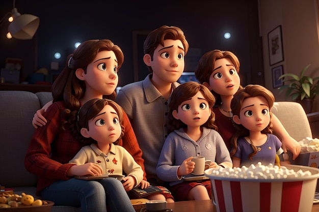 Foto familia viendo una película