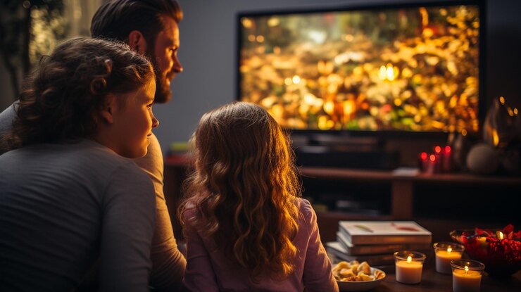 familia viendo televisión juntos