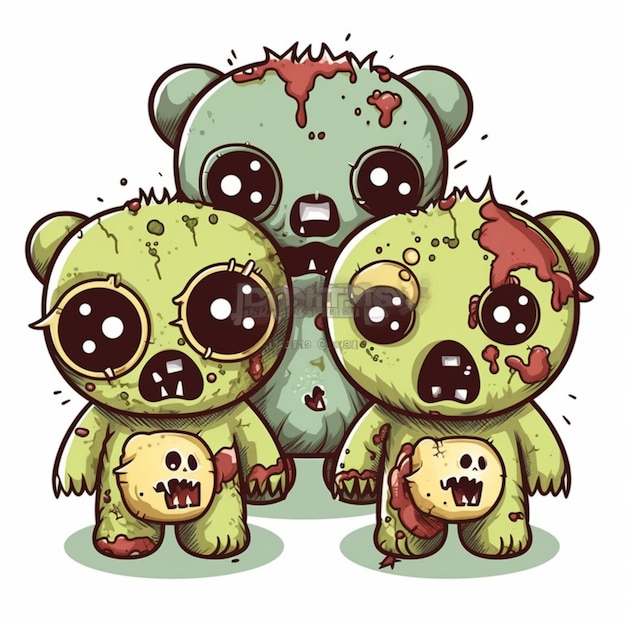 Una familia de zombis con un oso y un oso.