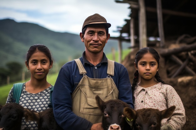 Famílias colombianas lactam fazenda tentilhão Família de casais colombianos