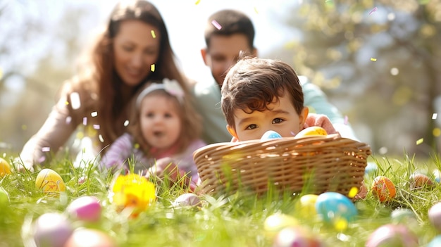 Famílias descobrem com alegria ovos de Páscoa escondidos no jardim