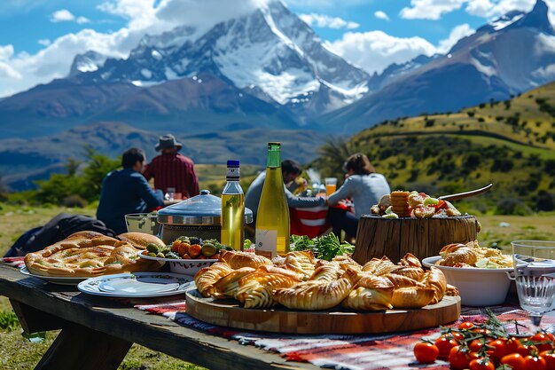 Familias disfrutando de un picnic en las estribaciones de los Andes