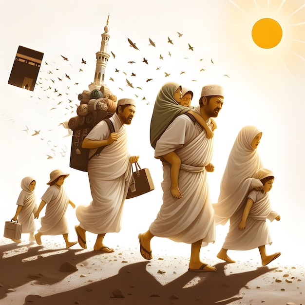 Las familias se embarcaron en el viaje del Hajj bajo el sol abrasador su determinación inquebrantable como