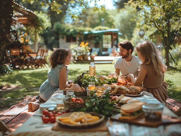 Foto familias haciendo un picnic en un jardín inglés con sándwiches actividades navideñas del vecino