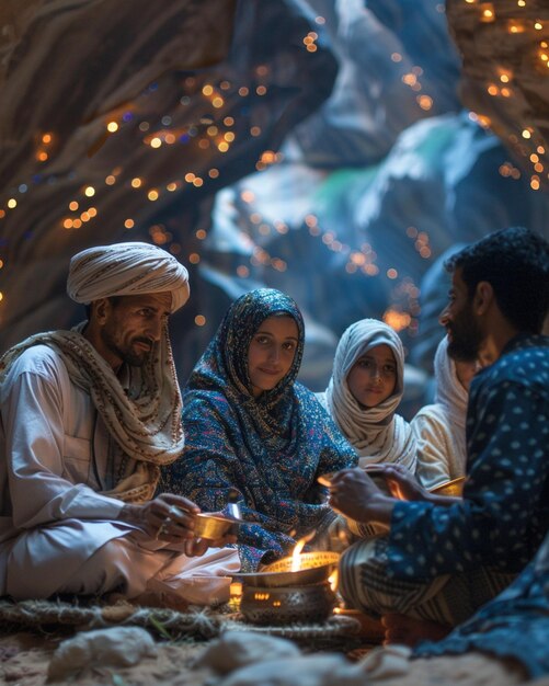 Foto famílias se reúnem para um papel de parede tradicional