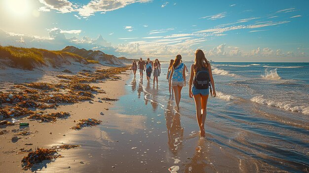 Foto familie beach cleanup gemeinsame kräfte wählen sie tapeten