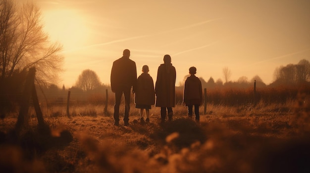 Foto familie bei sonnenuntergang