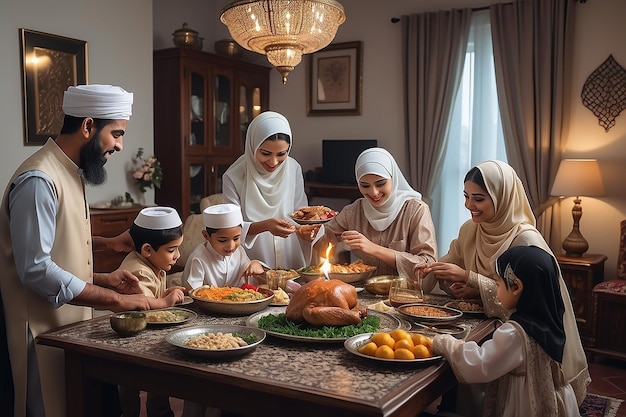 Familie bereitet Eid al-Fitr zusammen zu Hause vor