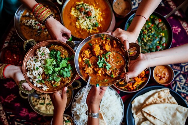 Familie, die indisches Essen isst