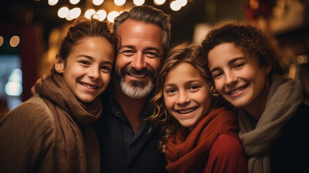 Familie feiert Thanksgiving und Erntefest Glückliche Gesichter und Lächeln Warmer Herbsttag