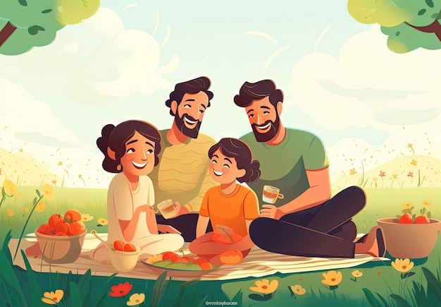 Familie genießt die Freizeit Picknick Cartoon glückliche Freizeit Vektor-Illustration