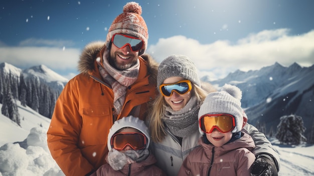 Familie genießt die Winterzeit in einem Skigebiet