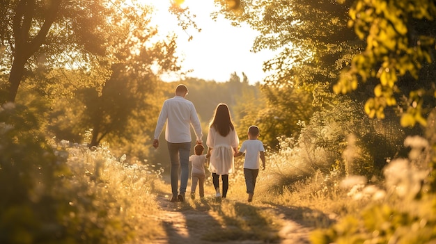 Familie genießt einen gemütlichen Spaziergang im Herbstpark