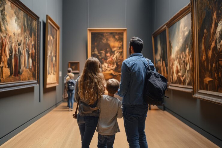 Familie genießt Kunst in einer Galerie