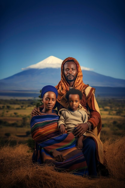 Foto familie in äthiopien, afrika, posieren glücklich auf dem kilimanjaro