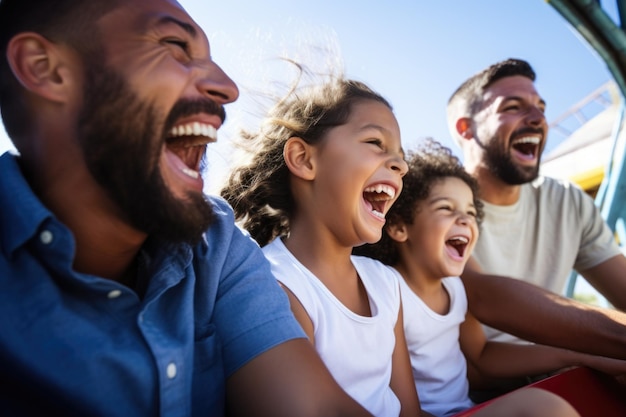 Familie lacht gemeinsam auf einer Achterbahnfahrt