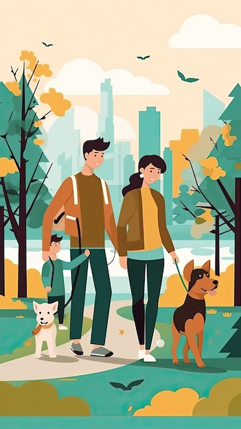 Familie mit Hundeillustration