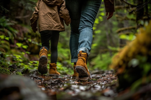 Familie mit Kindern auf Wanderung durch den Wald