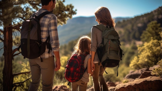 Familie mit Kindern wandert im Herbst in den Bergen