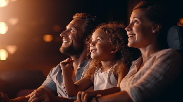 Familie sitzt auf dem Sofa in der offenen Lounge und schaut fern